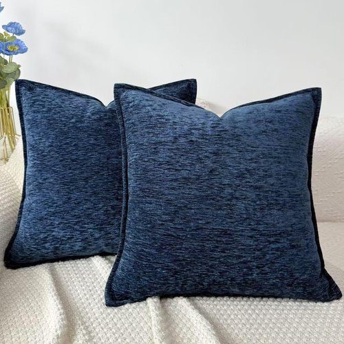 OYIMUA Soft Decorative Chenille Throw Pillow Covers Navy Blue 20x20 Set of 2 Boho Farmhouse Neutral Pillow Case for Couch Sofa Bedroom Living Room Home Decor Luxury Accent Pillows
