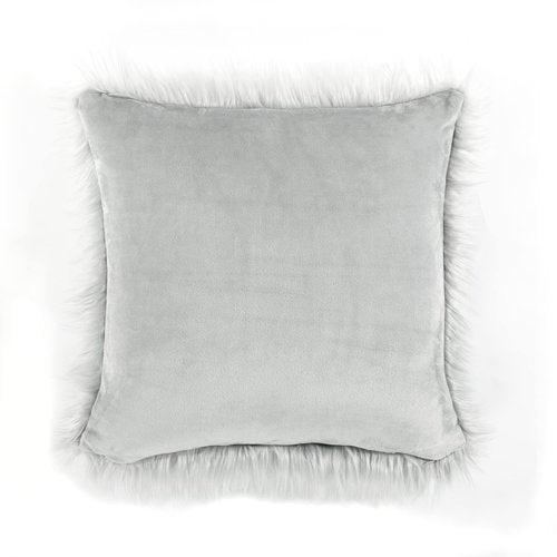 Lush Decor Mongolian Luca Soft Fluffy Faux Fur Decorative Throw Pillow Cover, Single, 20" W x 20" L, Gray - for Bed Or Couch