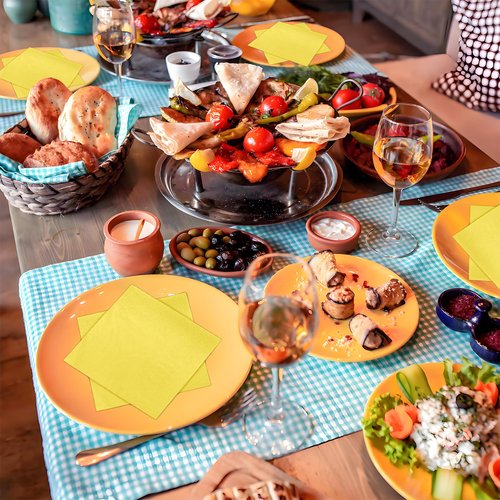 100 Pcs 2-Ply Light Yellow Napkin Disposable Cocktail Napkin Beverage Napkins Dessert Napkins for Dinner, Wedding,Birthday, Party, Bridal Anniversary Reception Event (Yellow)