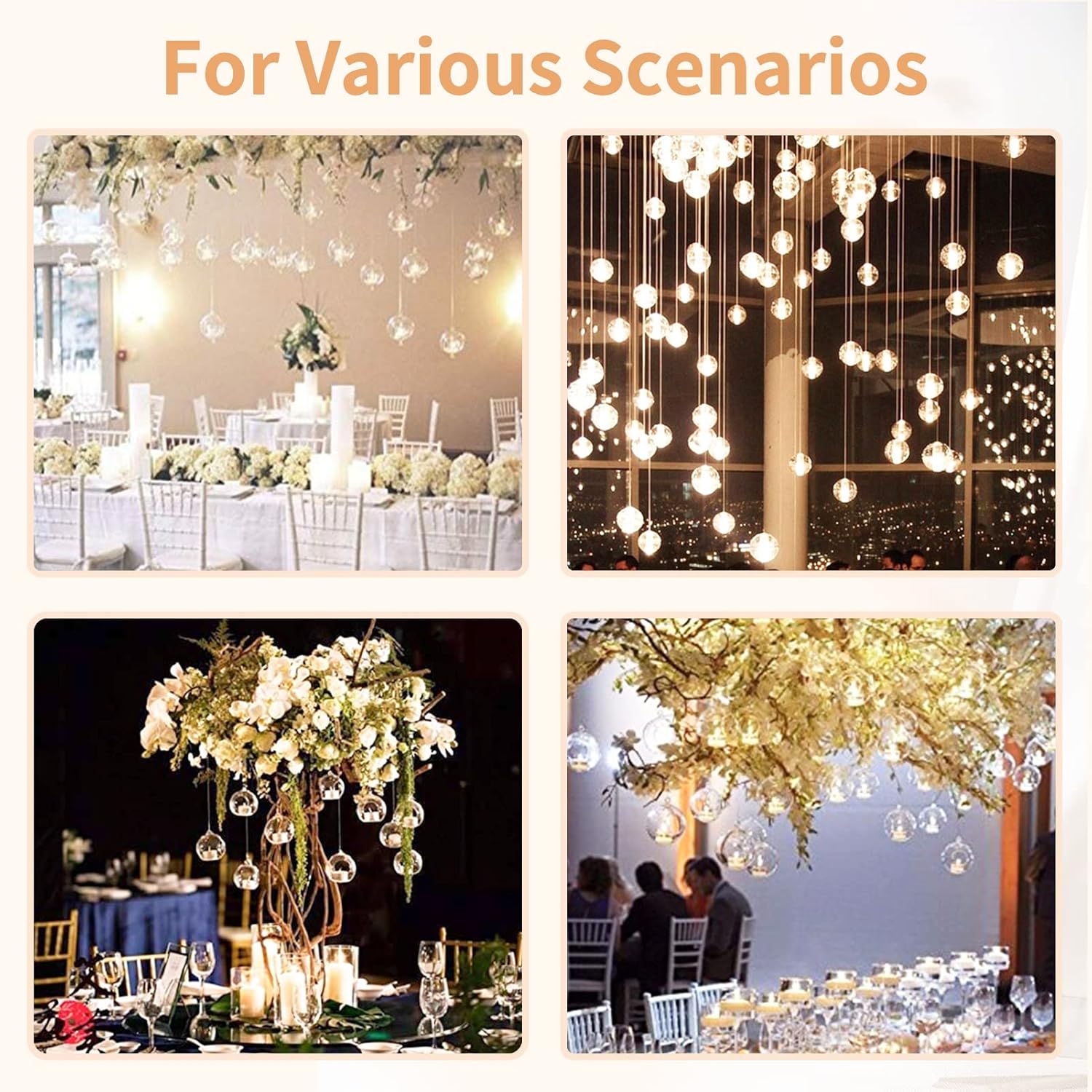 Skiennix Hanging Glass Tealight Holders - 12 Pcs Globe Terrariums for Indoor/Outdoor Decor