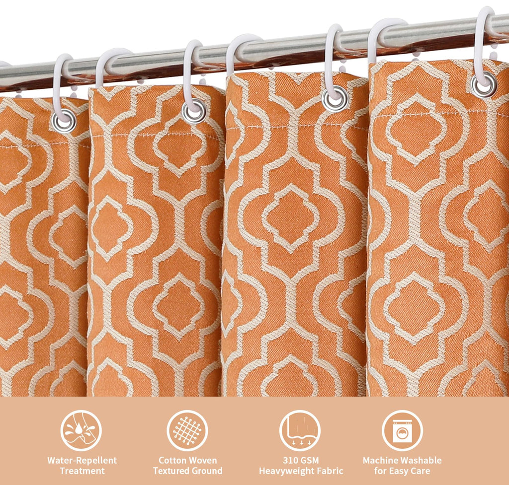 MitoVilla Orange Boho Shower Curtains for Modern Farmhouse Bathroom Decor, Bohemia Geometric Cotton Fabric Shower Curtain, Fall Country Tassel Cloth Shower Curtain, 72 x 72