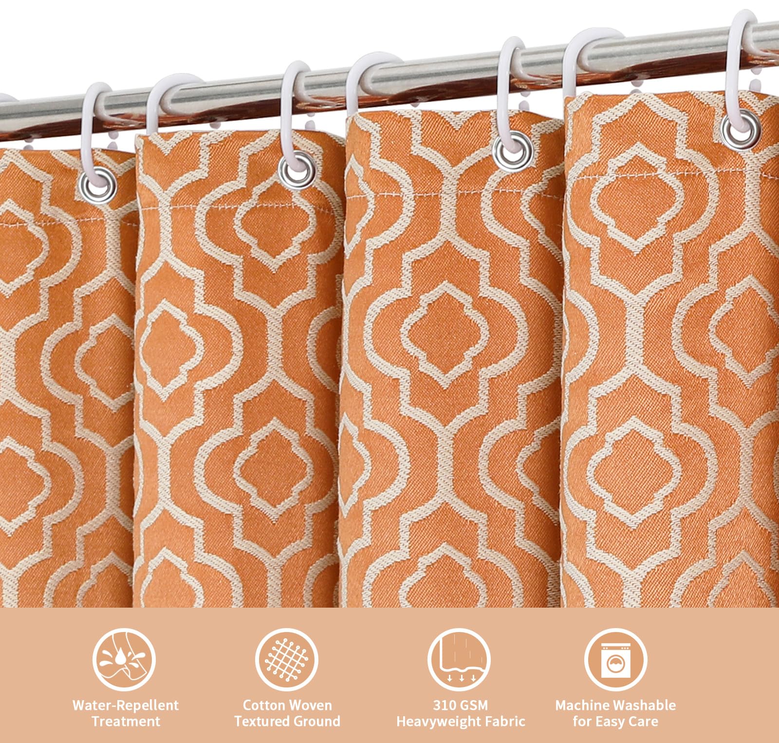 MitoVilla Orange Boho Shower Curtains for Modern Farmhouse Bathroom Decor, Bohemia Geometric Cotton Fabric Shower Curtain, Fall Country Tassel Cloth Shower Curtain, 72 x 72