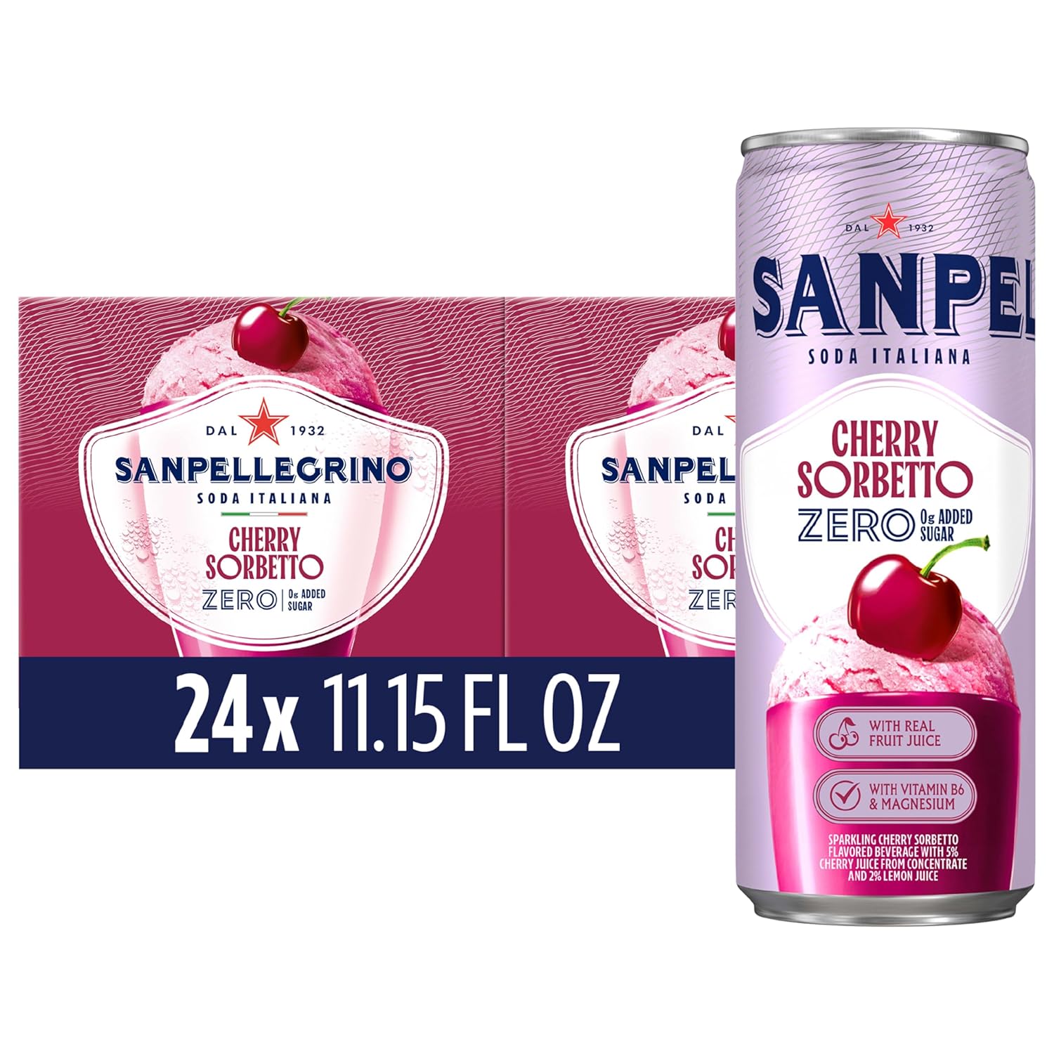 Sanpellegrino Cherry Sorbetto Sparkling Soda - 0g Added Sugar, Real Fruit Juice | 24-Pack