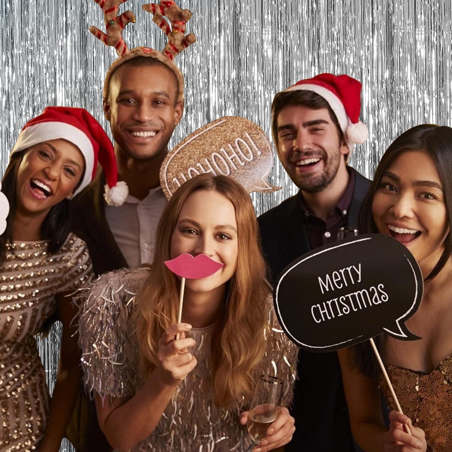 Skiennix Foil Curtain Backdrop - Silver Metallic Tinsel Fringe | 10 Pack for Parties & Celebrations