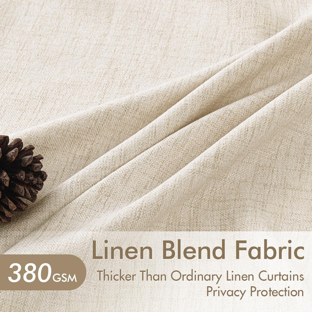 MIULEE Pinch Pleated Thick Linen Curtains - 90-Inch Ivory Cream Semi-Sheer Drapes | 4 Panels for Living Room & Bedroom