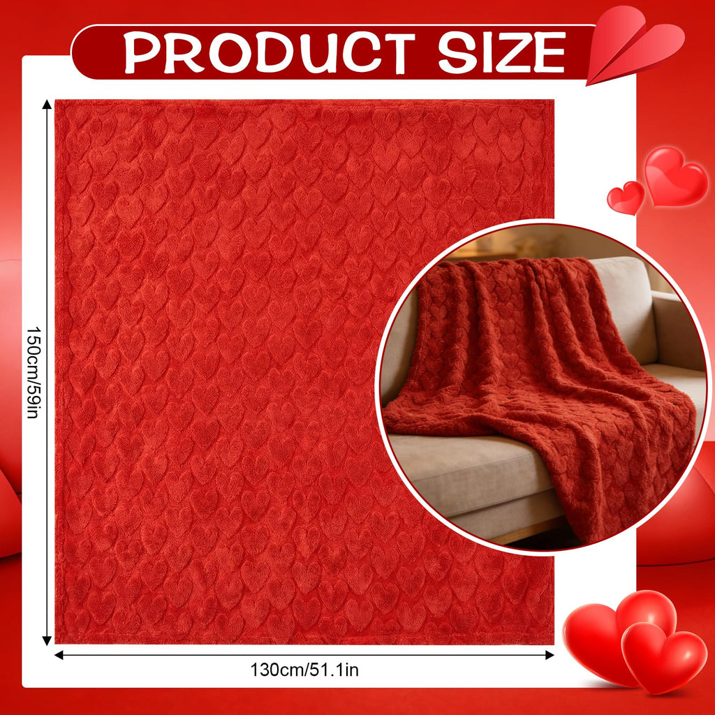 Red Heart Throws Blanket for Women Valentines Day Blankets Red Love Heart Blanket Soft Warm Fuzzy Fleece Blanket Thoughtful Valentines Day Gifts for Her Wife Girlfriend Mom, 60 x 50 Inch