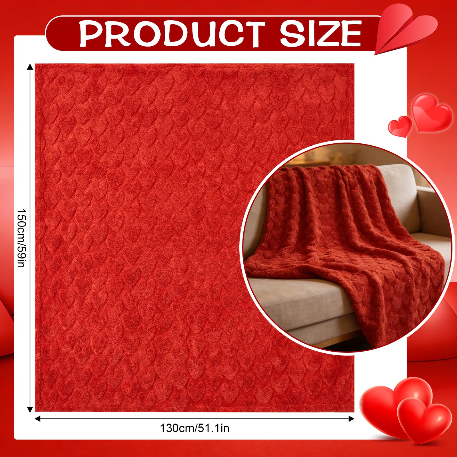 Red Heart Throws Blanket for Women Valentines Day Blankets Red Love Heart Blanket Soft Warm Fuzzy Fleece Blanket Thoughtful Valentines Day Gifts for Her Wife Girlfriend Mom, 60 x 50 Inch