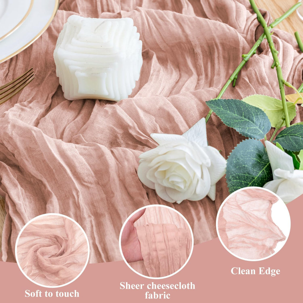 Wokceer Dusty Pink Cheesecloth Table Runner - 10FT Boho Gauze for Easter & Bridal Shower Decor | 120 Inches Long