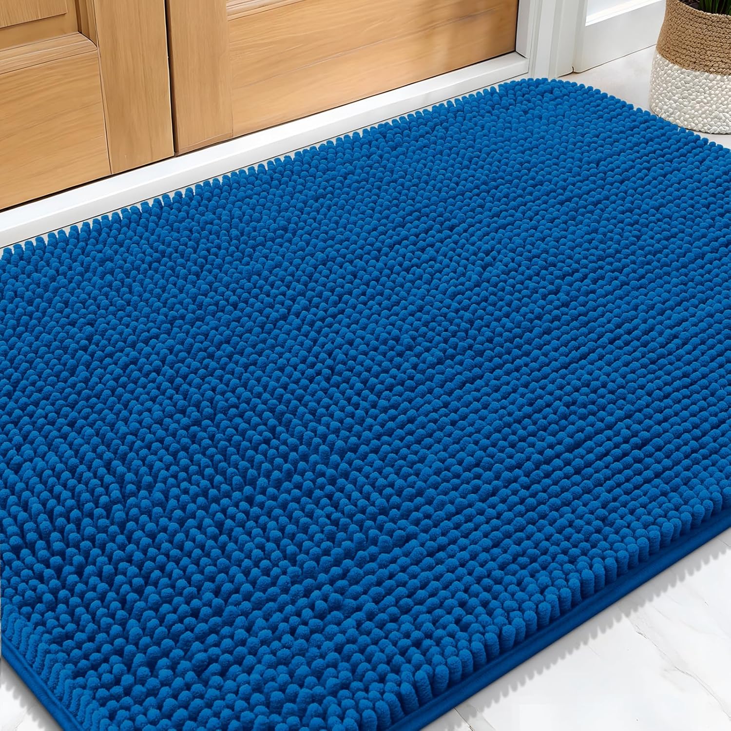 OLANLY Dog Door Mat - Absorbent Non-Slip Washable Doormat for Muddy Paws | 32x20 Deep Navy Blue