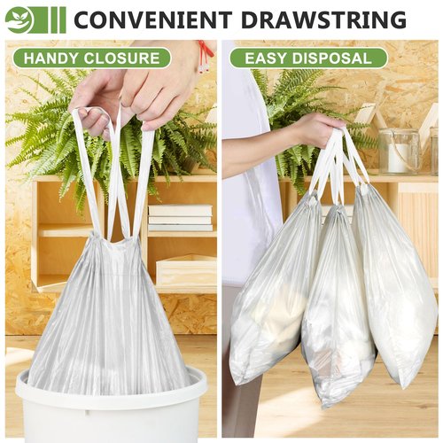 132 Count-Small Trash Bags,4 Gallon Trash Bag Drawstring,White Bathroom Garbage Bags,Tear-Free Garbage Bags,Plastic Wastebasket Liners for Toilet Home Office and Bedroom