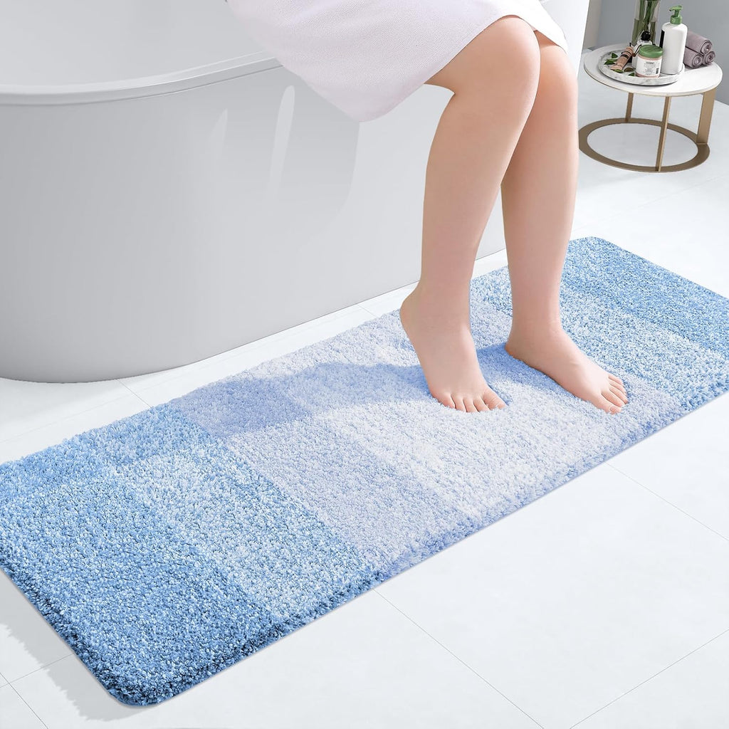OLANLY Bathroom Runner Rug - Extra Soft Microfiber Mat, Quick Dry & Washable | 47x17, Light Blue