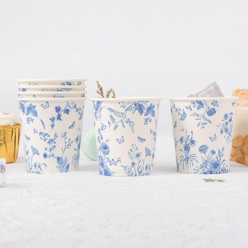 Crisky 5oz Paper Cups Dixie Cup[100 Pack], Disposable Bathroom Cups, Elegant Blue Floral Small Mouthwash Cup, Hot/Cold Beverage Coffee, Dessert for Birthday Parties, Home-use, Picnics, Ceremonies