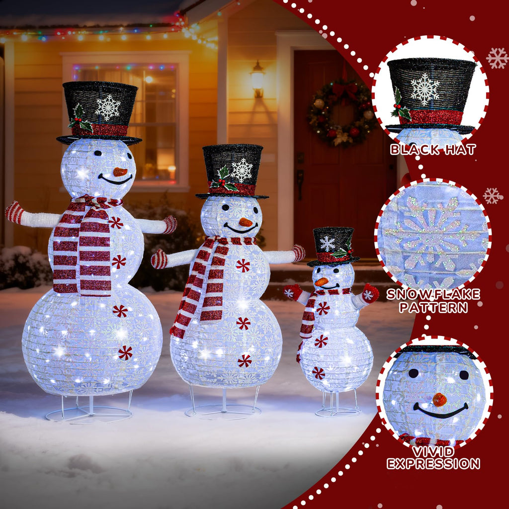 Zeravica Led Snowman Outdoor Decorations, 3PCS Cool White Lighted Snowman for Yard, Patio, Garden - Collapsible for Easy Storage Holiday Christmas Decor