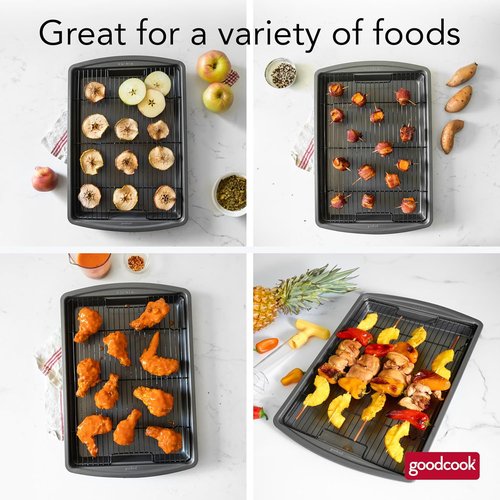GoodCook Nonstick Carbon Steel Baking Pan with Raised Wire Rack - 15” x 10.5” | Perfect for Pizza, Bacon & More