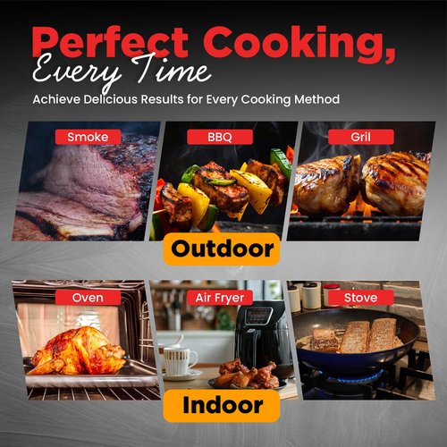 Cookerfy Meat Thermometer Digital Wireless –IP67 Waterproof, 48h Battery Life, Grill Thermometers with 820ft Range, Rechargeable Probe, Bluetooth Wireless Meat Thermometer for BBQ, Smoker, Oven