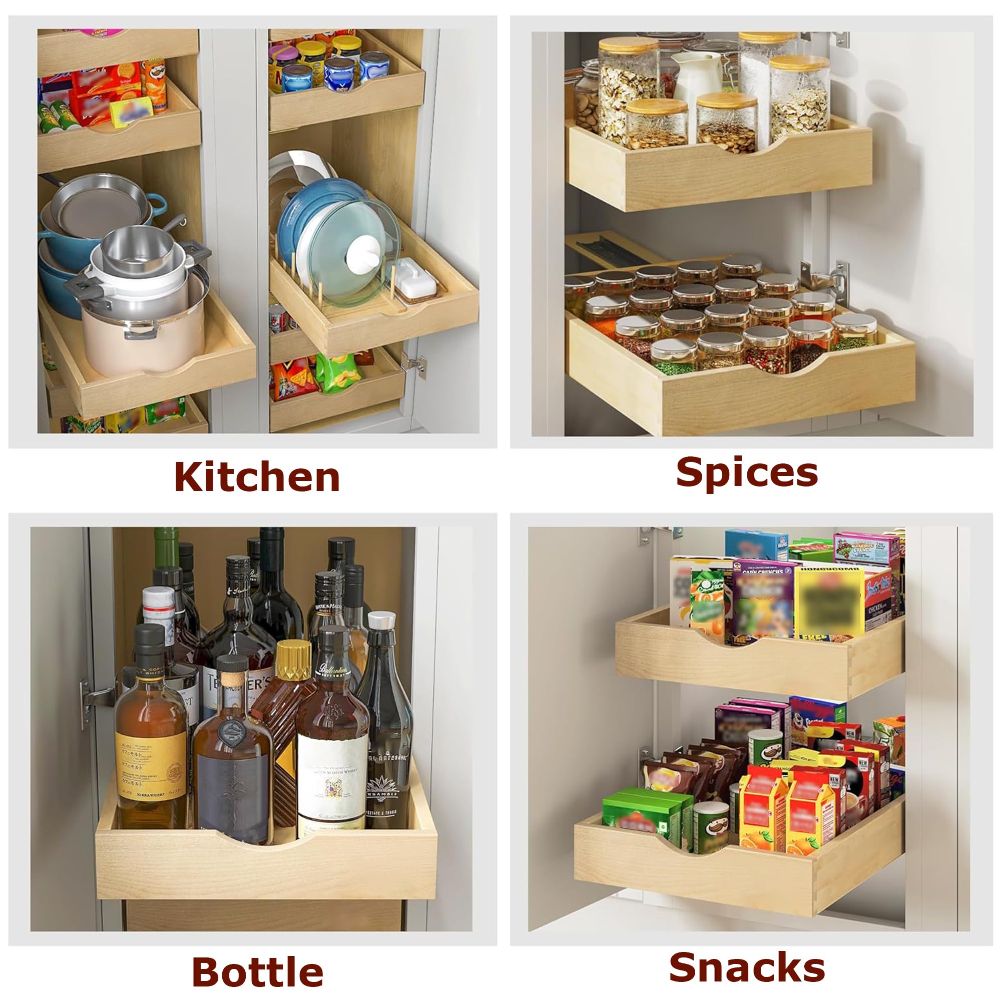 ALINE FURNITURE Pull Out Drawers for Cabinets Wood, 29" W X 21" D Slide Out Drawers for Kitchen Cabinets, Pull Out Shelves, Roll Out Drawer for Pantry Cabinet Organizer