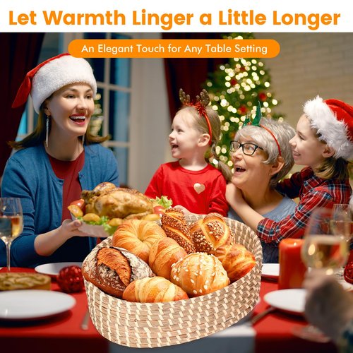 Bread Basket with Warming Stone and Lid -Terra Cotta Bread Warmer, 12.6 * 8.3 Oval Bread Basket with Warmer - Gifts for Hostess House Warming Bakers Christmas -Bread Warmer Cesta De Pao De Piedra