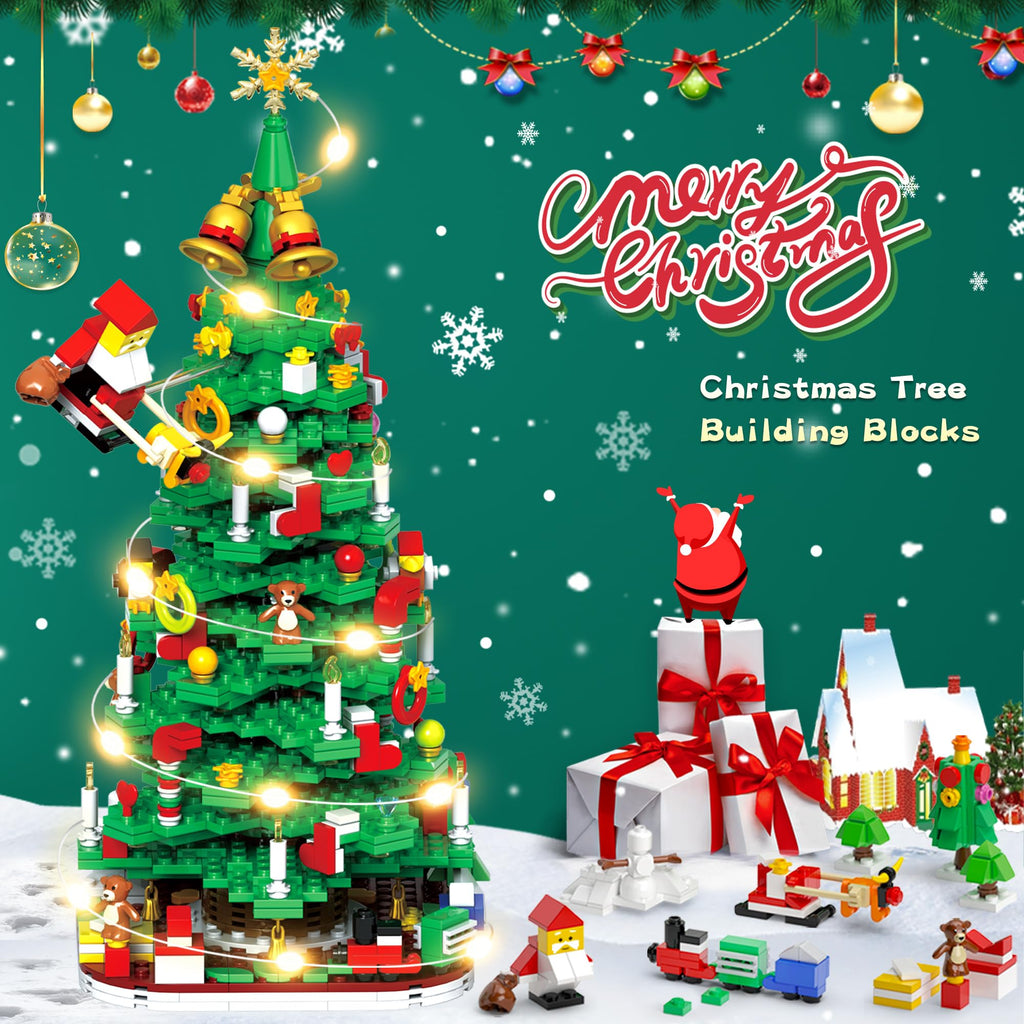 Advent Calendar 2025 Adult Kids Girls Boys Teens Women Men Christmas Tree Building Set,24 Boxes 1100+ Pcs Christmas Countdown Calendar Building Blocks with LED Light stocking stuffers for kids