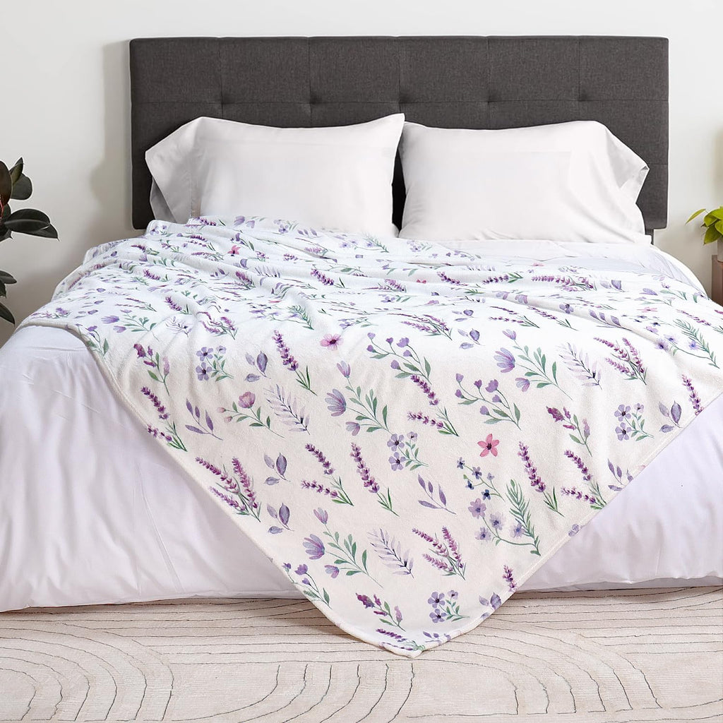 Bestraily Purple Lavender Floral Throw Blanket Flower Botanical Throw Blankets Ultra Soft Cozy Flannel Throw Blanket Lightweight Fleece Fuzzy Plush Throw Blankets for Bed Chair Couch 60" X 80"