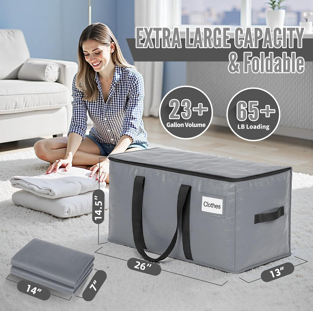 BAGAIL Extra Large Heavy Duty Moving Bags - Strong Handles for Easy Transport | 16 Pack in Grey