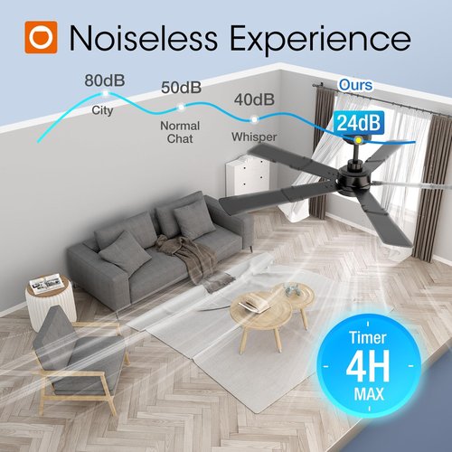 addlon Ceiling Fans with Lights, 60 inch Black Ceiling Fan with Light and Remote Control, Reversible, 3CCT, Dimmable, Noiseless, Large Ceiling Fan for Bedroom, Farmhouse, Indoor/Outdoor Use