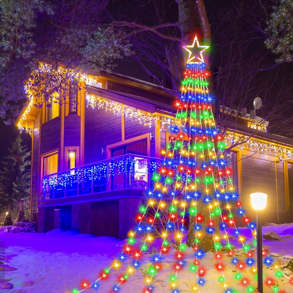 Skiennix Christmas Star String Lights - 320 LEDs Waterproof Fairy Lights with 13" Topper Star for Outdoor Decor