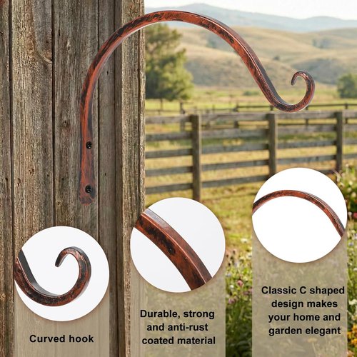Feed Garden 8-Inch Decorative Hanging Plant Brackets - 2 Pack Wall Hooks for Outdoor Use | Antique Bronze