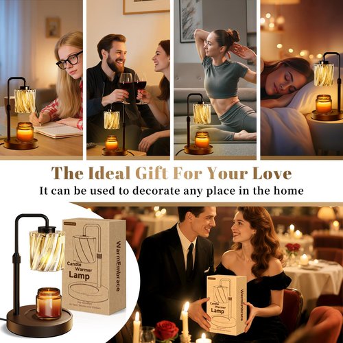 WarmEmbrace Candle Warmer Lamp with Adjustable Height& & Timer Dimmable Light, Gifts for Mom Women, House Warming Gifts New Home Bedroom Decor, Wax Melt Warmer for Jar Candles with 2 Bulbs/Black