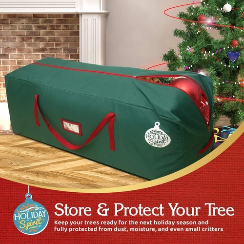 HOLIDAY SPIRIT Heavy Duty Canvas Christmas Tree Storage Bag - Waterproof, Reinforced Handles & Dual Zipper for 9 Ft Tree - Durable 600D Oxford Material, Green