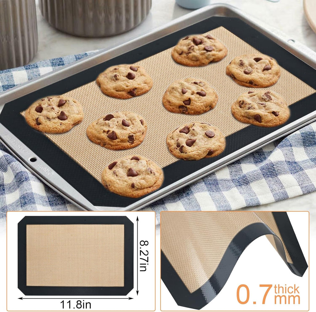 Silicone Baking Mat - 2 Pack Reusable Non-Stick Food Safe Mats for Cookies & Bread | 11.8"L x 8.3"W