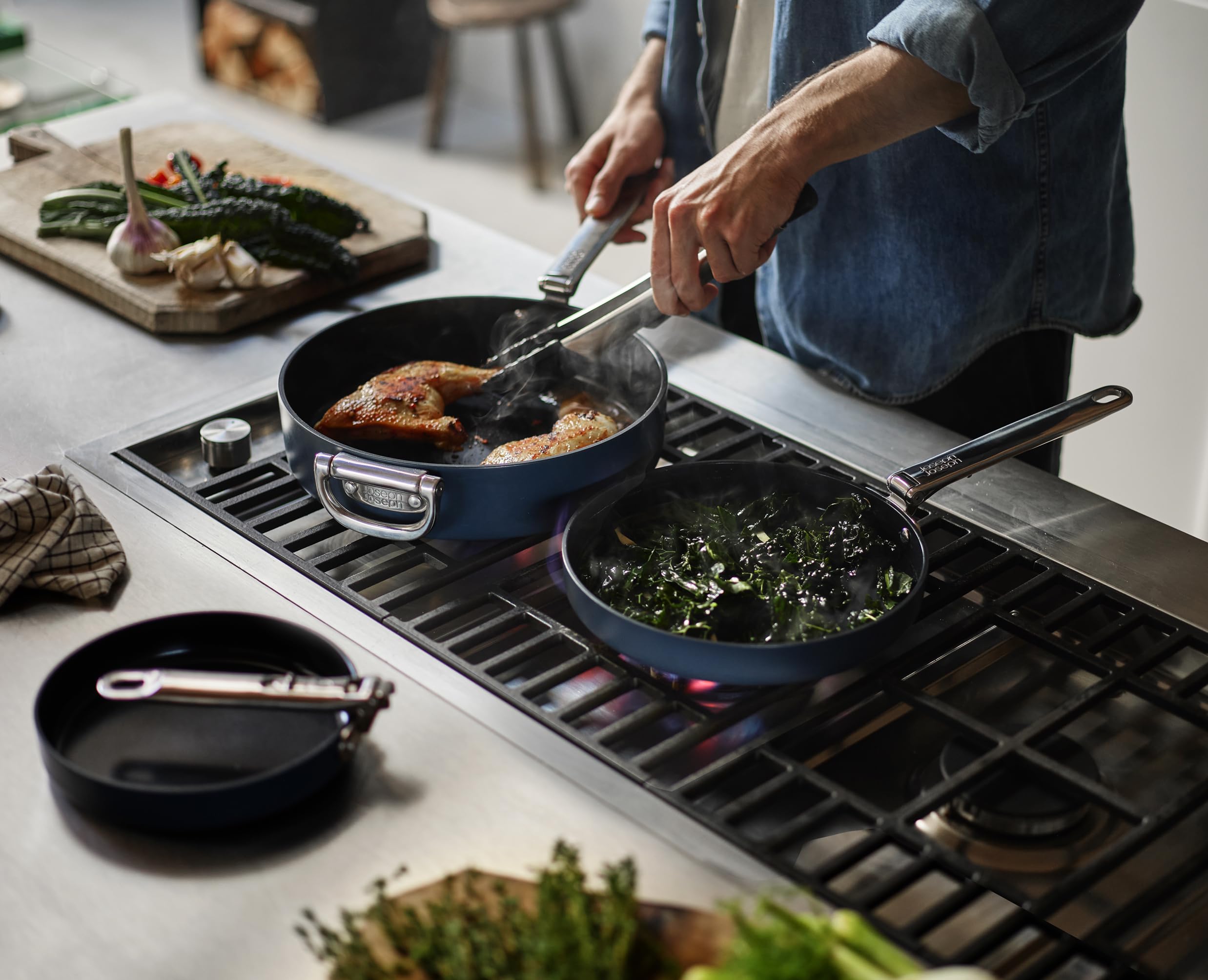 Joseph Joseph Space 9.5" Nonstick Frying Pan Skillet with Folding Handle, Ceramic Coating, Induction & Oven Safe