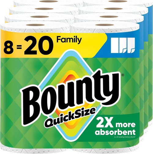 Bounty Quick Size Paper Towels - Ultra Absorbent White Family Rolls | 8 Count