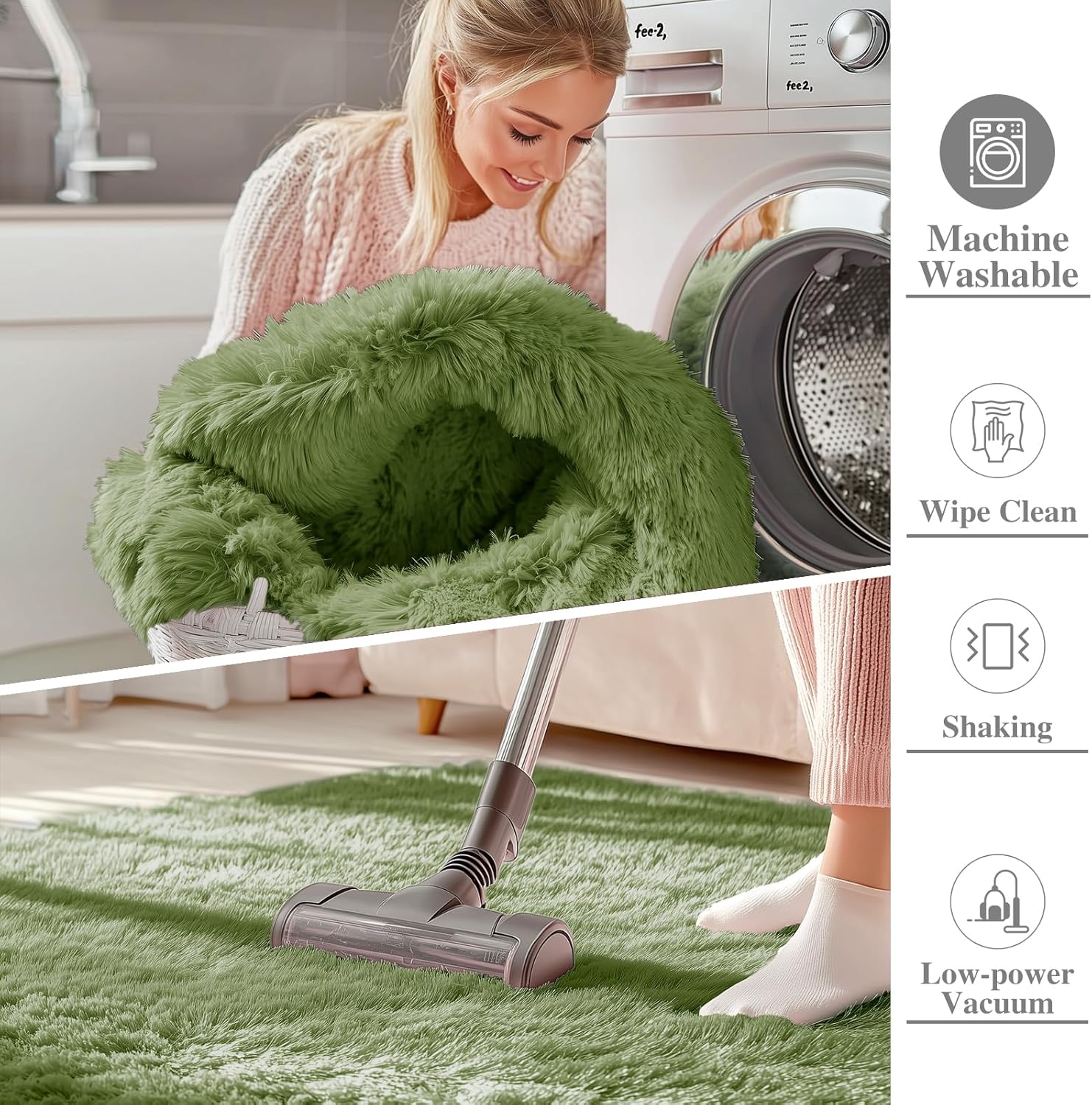 OLANLY Large Area Rug - Soft Fluffy Shaggy Carpet for Living Room & Bedroom | 8x10 Green Design