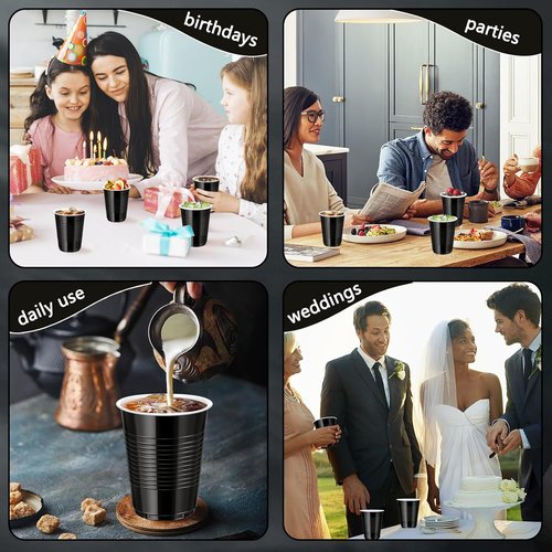 Dualshine 12 oz Heavy-Duty Black Plastic Cups - 100 Pack Disposable Party Drinkware for Events