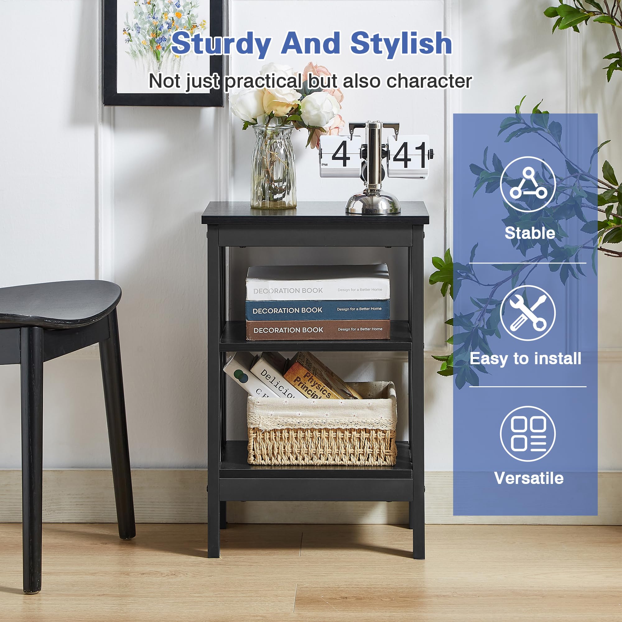 VECELO Modern Nightstands X-Design Side End Table Night Stand with Storage Shelf for Bedroom,Living Room,
