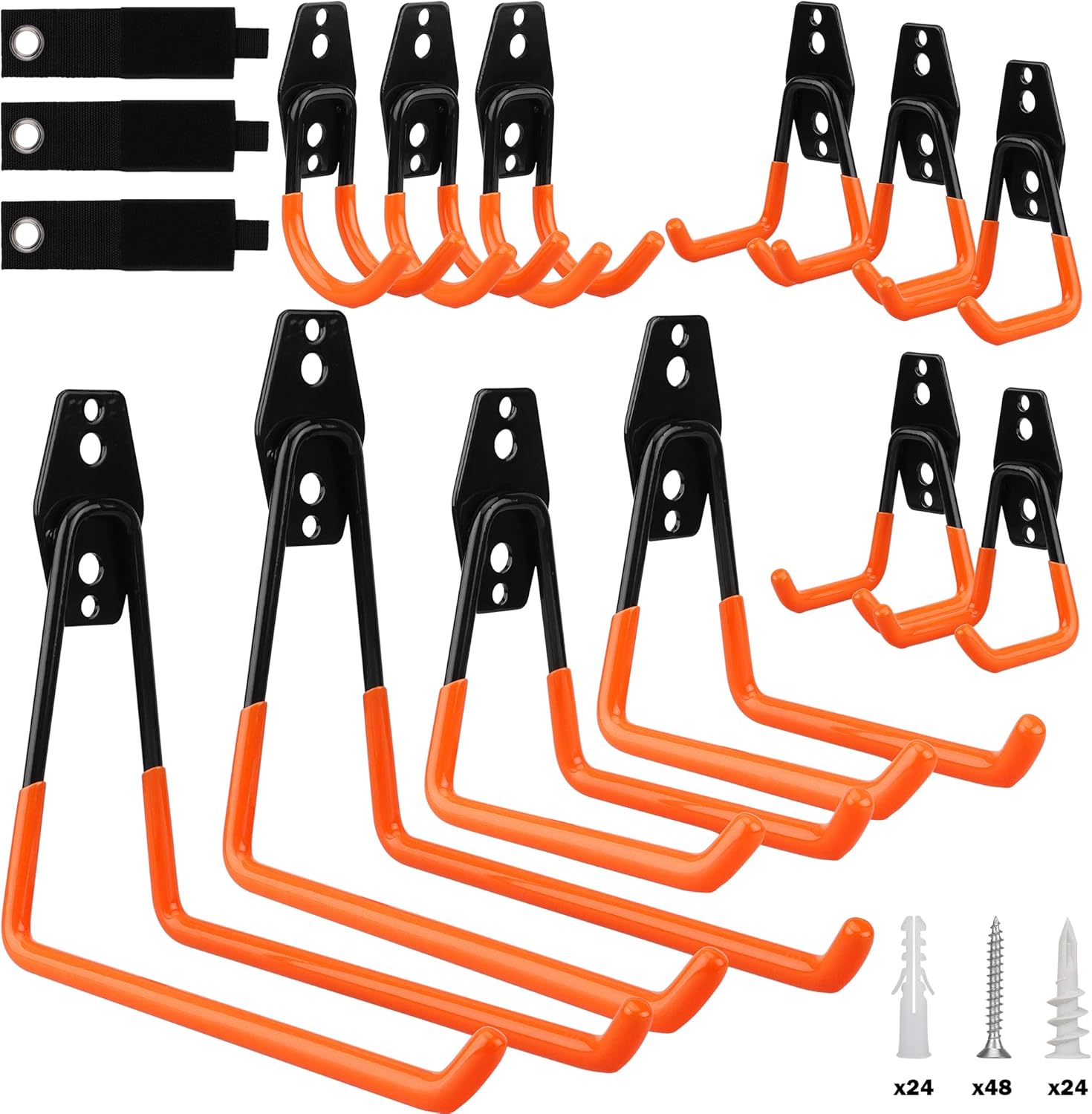Skiennix Heavy-Duty Garage Tool Storage Wall Hook Set - 15PCS Organizer for Garden Tools, Bikes & Ladders | Orange