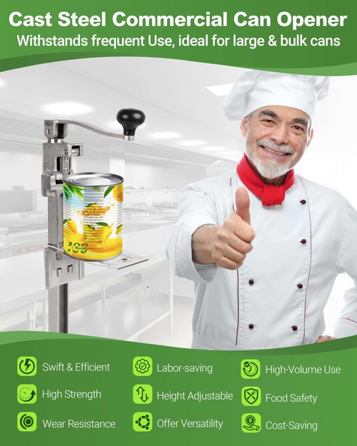 Commercial Can Opener for #10 Cans- Industrial Can Opener for Cans Up to 11”Tall, Heavy Duty Manual Can Openers with Plated Steel Base & Food-grade Blade, Ideal for High-volume Commercial Kitchens