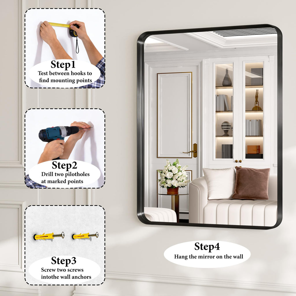 30x36 Inch Black Metal Framed Bathroom Mirror for Wall, HD Tempered Glass, Vanity Mirror for Over Sink, Anti-Rust Aluminum Alloy Mirror, Farmhouse, Horizontally or Vertically Hanging