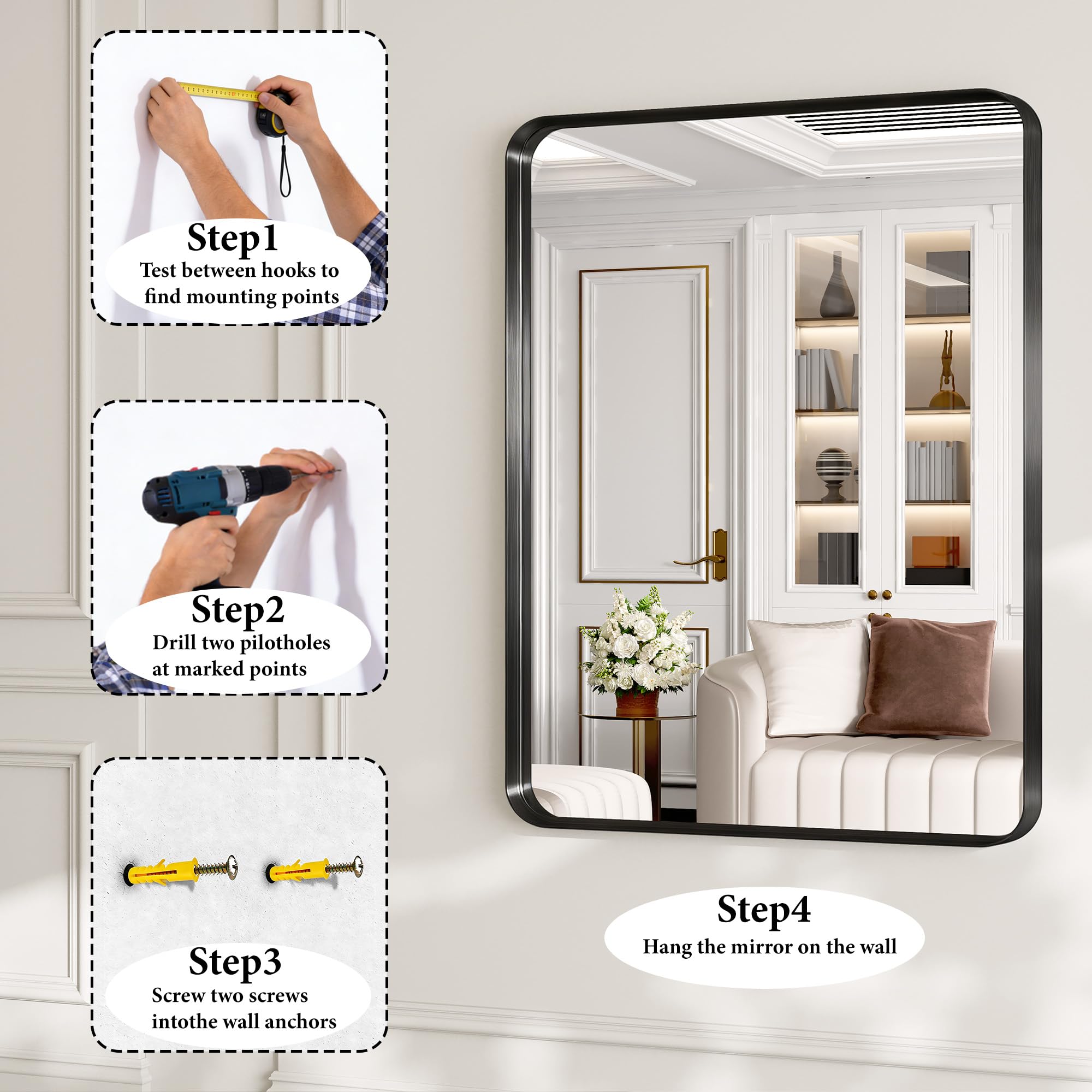 30x36 Inch Black Metal Framed Bathroom Mirror for Wall, HD Tempered Glass, Vanity Mirror for Over Sink, Anti-Rust Aluminum Alloy Mirror, Farmhouse, Horizontally or Vertically Hanging