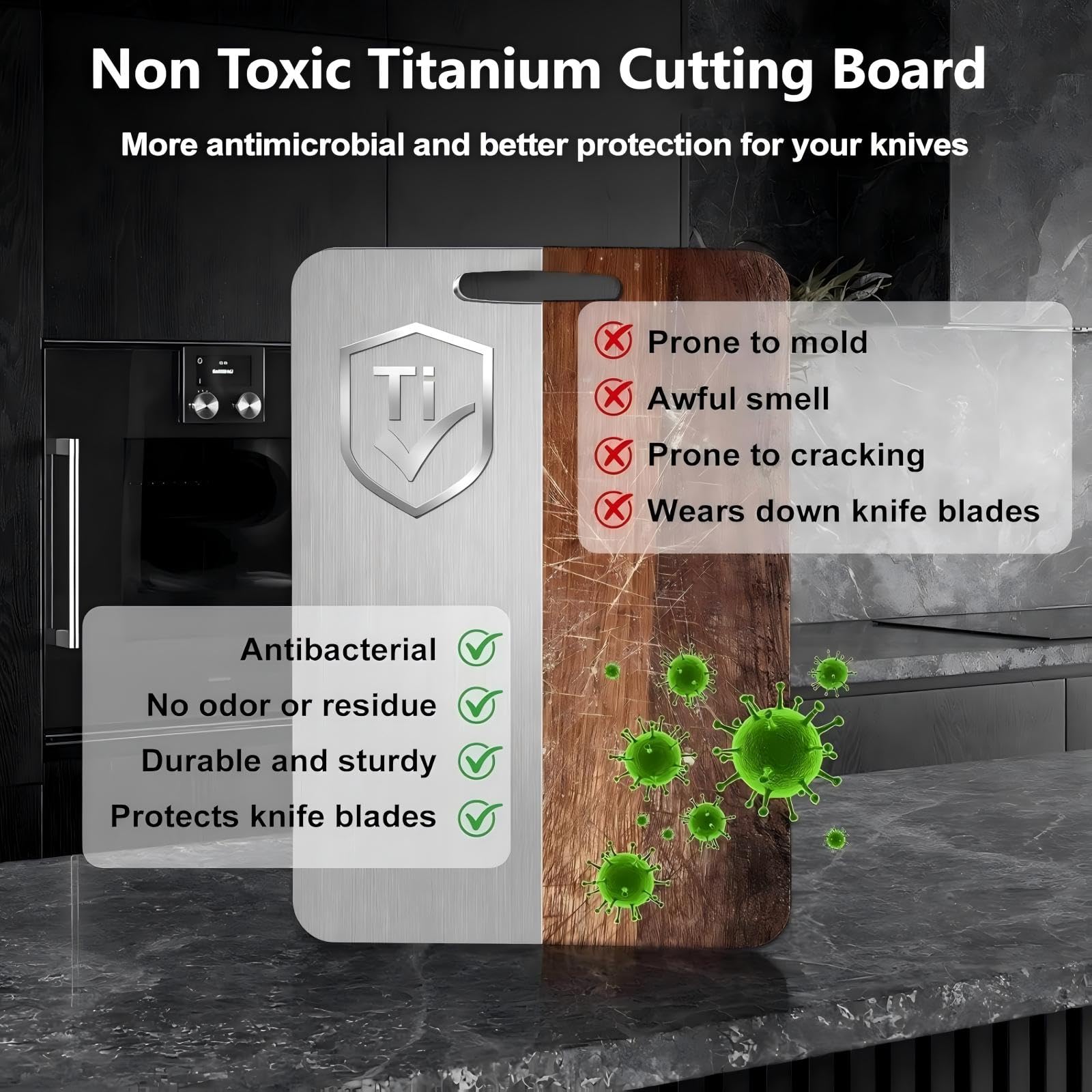 Titanium Cutting Board, Double Sided - Non Slip, Dishwasher Safe Chopping Board for Kitchen, Non Toxic, Easy to Clean, 2026 Upgrade (100% Pure Food Grade Titanium) (18''L x 12''W)