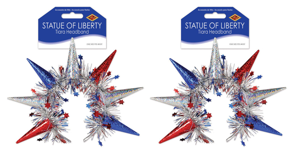 Beistle New York Statue Of Liberty Tiara Headbands 2 Piece Patriotic Headwear 4th Of July Decorations Labor Day Costume Accessories, Red/Blue/Silver