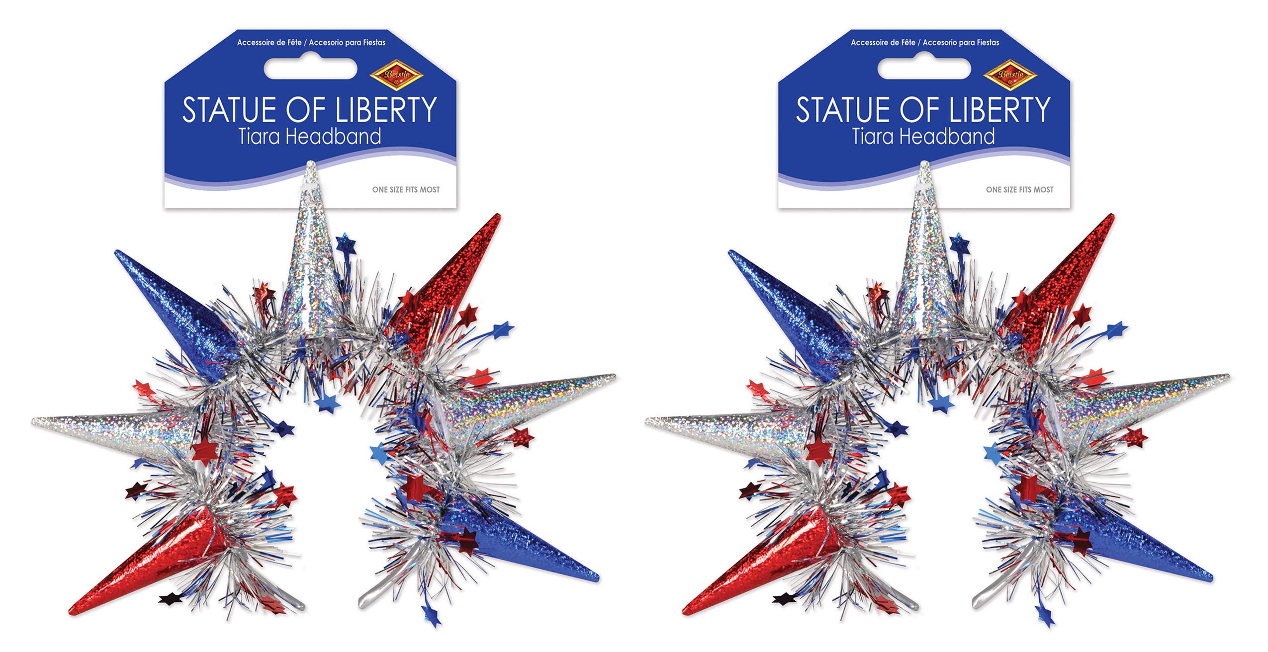 Beistle New York Statue Of Liberty Tiara Headbands 2 Piece Patriotic Headwear 4th Of July Decorations Labor Day Costume Accessories, Red/Blue/Silver