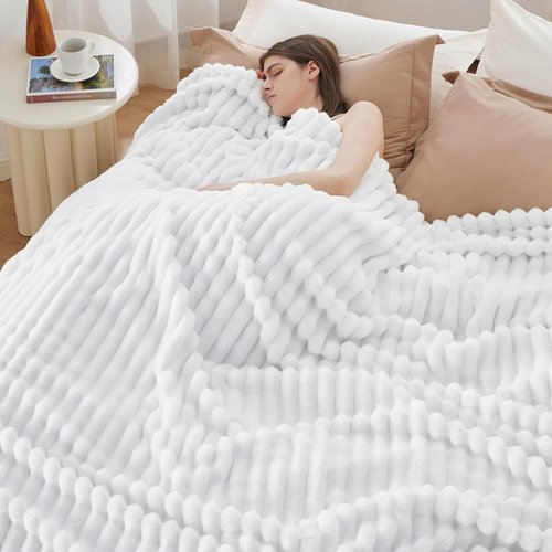 Bedsure GentleSoft Queen Blanket - Cozy Fleece Throw for Women & Girls, Bright White, 90x90 Inches