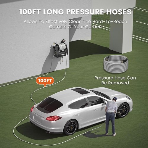 Giraffe Tools Grandfalls Electric Pressure Washer - 2900 PSI, 100ft Hose, Automatic Rewind, Dark Silver