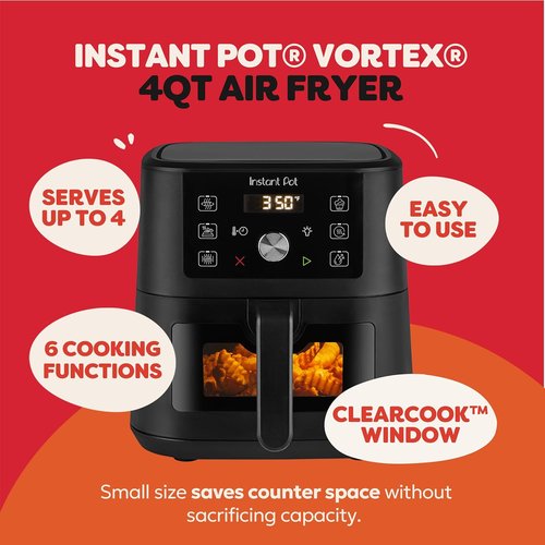 Instant Pot 4Qt Vortex Mini Air Fryer - 6-in-1 Versatility, Custom Programs, Black Finish