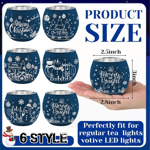 Jingmore Votive Candle Holders - 6-Piece Set with Laser Engraved Patterns for Party Decor | Navy