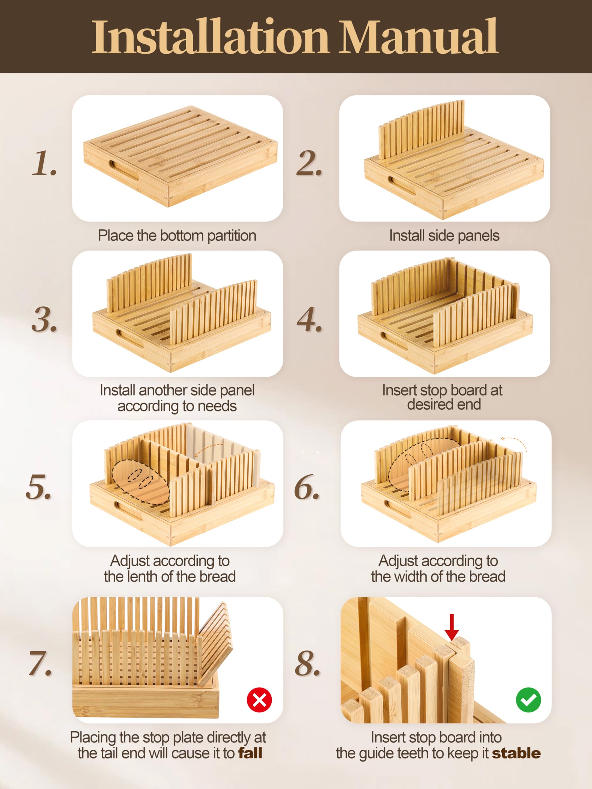 10.5" Bamboo Bread Slicer for Homemade Bread - Sourdough Slicing Guide with Crumb Catcher & Stable Mortise-Tenon Structure - Baking Gifts for Valentine's Day