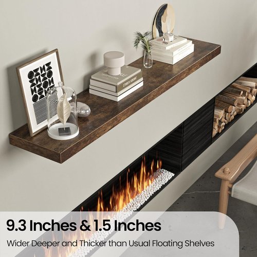 FLYJOE Floating Wall Shelf - Long Wooden Display Shelf with Invisible Brackets | 55"W x 9.3"D x 1.5"H, Rustic Brown
