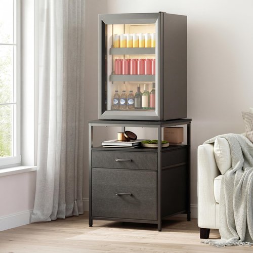 Herture Mini Fridge Stand with 3 Storage, Mini Fridge Cabinet, Beverage Fridge Table, Heavy Duty 21.3" L* 22.7" W Tabletop, for Dorm, Apartment,Office, Bedroom Black HB01BXB