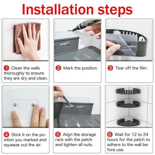 DivaDwell Depot Adhesive Corner Shower Shelf No Drill | Rust-Proof Aluminum Alloy Stick On Bathroom Organizer with Shaving Holder for Shampoo, Conditioner, Soap, Razors Black 2Pack